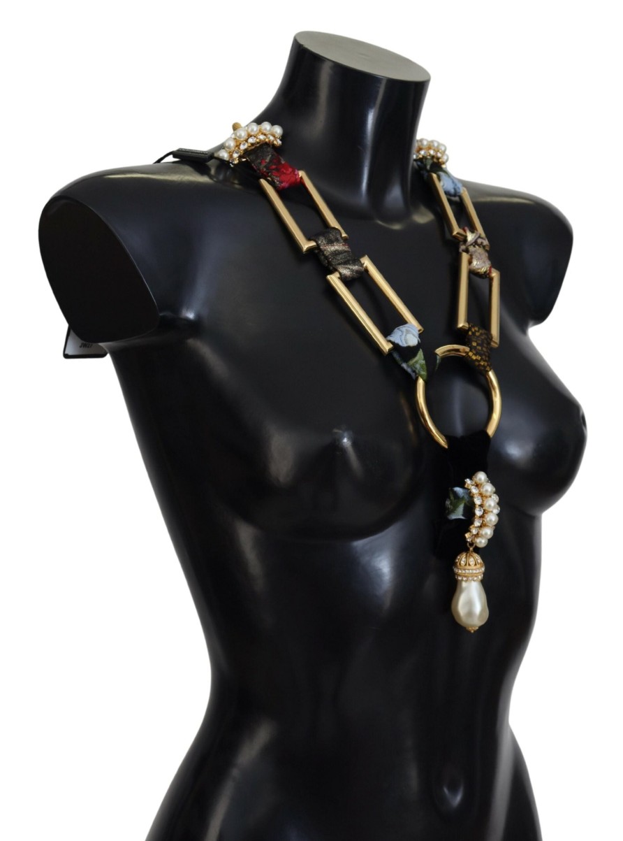 Women Dolce & Gabbana Women'S Necklaces | Dolce & Gabbana Gold Brass Sicily Crystal Robe Statement Necklace