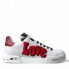 Women Dolce & Gabbana Women'S Sneakers | Dolce & Gabbana White Love Patch Portofino Classic Sneakers Shoes